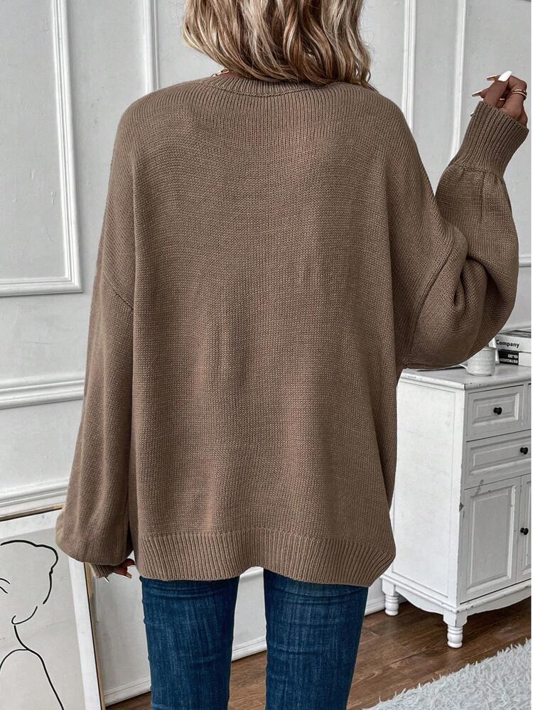 Solid Drop Shoulder Knit Pullover Fall Winter Sweater