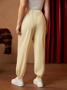 HARRY POTTER X SHEIN 大碼字母圖案衛褲 - 杏色 - 查看 2