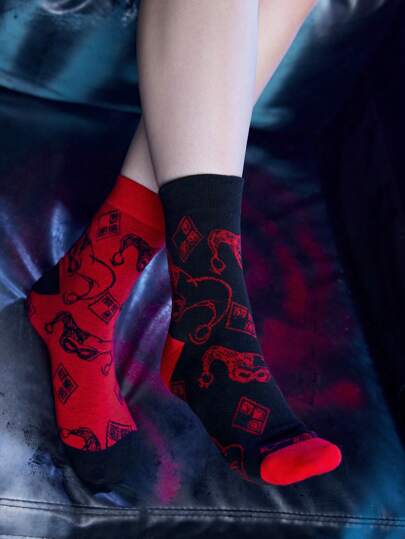 Harley Quinn | ROMWE 1pair Women Letter Cartoon Graphic Crew Socks