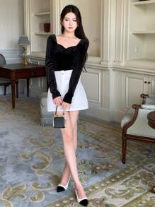 DAZY 素色雞心領口絲絨襯衫