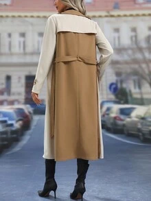 SHEIN Clasi Lapel Neck Belted Trench Coat - Apricot - View 2