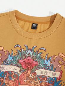 SHEIN EZwear Hơn In mặt trời Thả vai Áo nỉ - Màu vàng - Xem 8