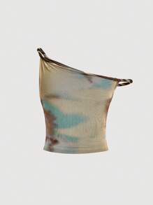 SHEIN MOD Tie Dye Asymmetrische hals Tops , Ombreprint , Marmerprint