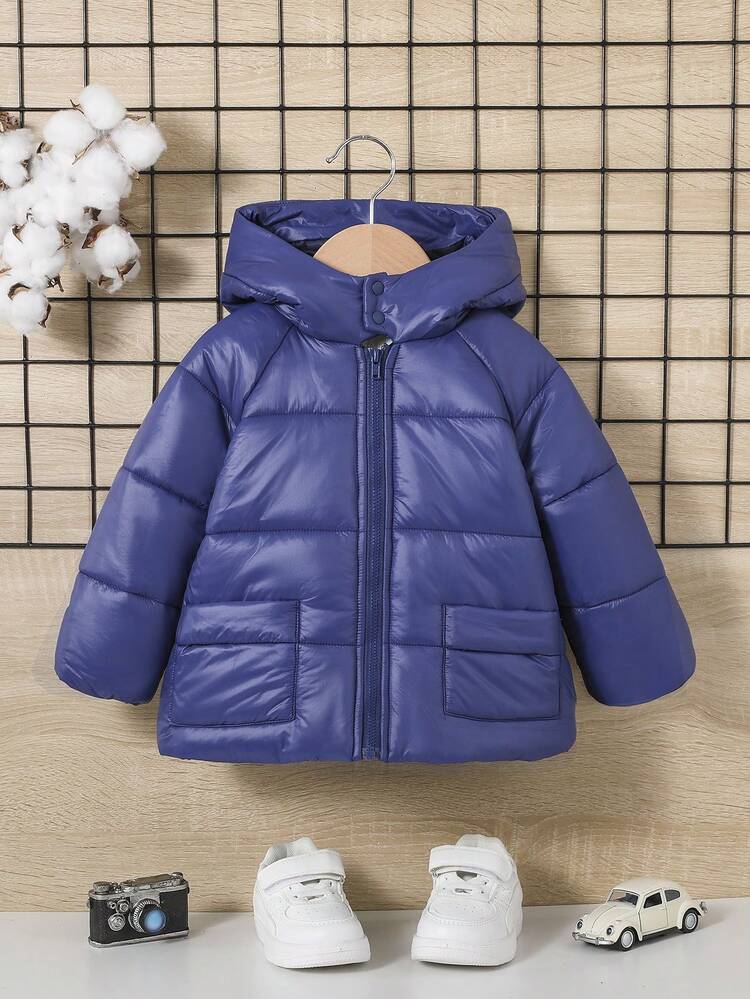 Baby Boy 1pc Flap Pocket Raglan Sleeve Hooded Padded Coat