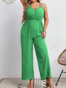 SHEIN VCAY Talla grande Mono de tirantes de pierna ancha unicolor