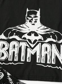 Batman X ROMWE Letter Graphic PJ Set, School - Black - View 4