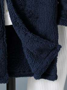 SHEIN 男大童素色絨毛外套和褲子&連帽衫 - 藍色 - 查看 8