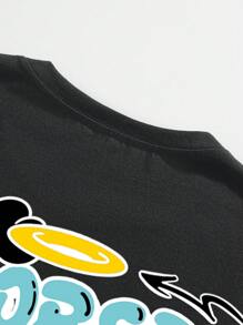ROMWE MEN Street Life Men Slogan Basketball Graphic Tee, School - Black - View 5