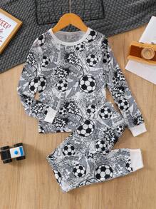 Conjunto De Pijama Com Camiseta E Calça De Futebol Ajustado Para Menino