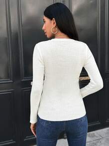 EURMUSE Solid Ribbed Knit Sweater - Beige - View 2