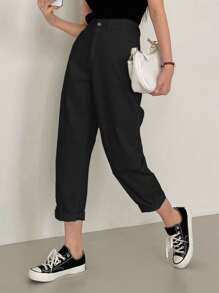 Dazy-Less Jeans unicolor de pierna recta crop
