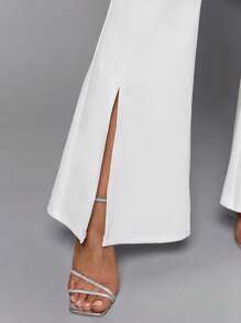 SHEIN BAE Chất rắn Viền chia cắt Quần ống loe - màu đen - Xem 6