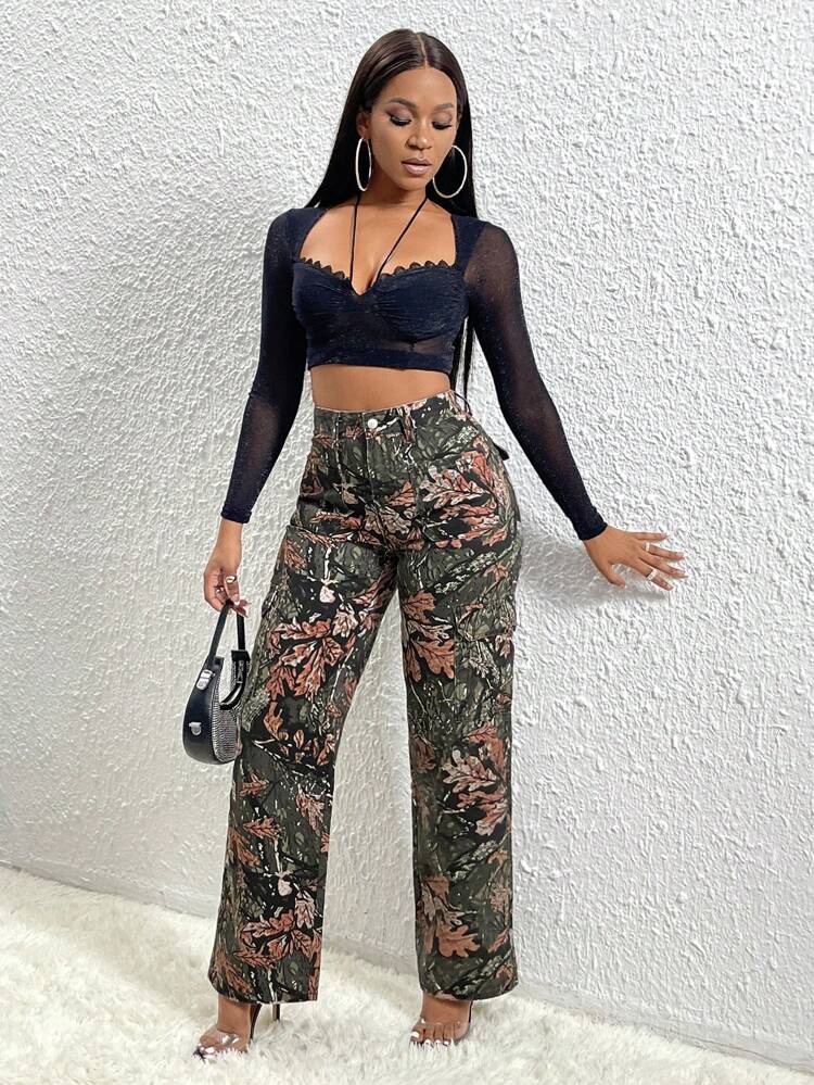 Allover Print Straight Leg Jeans