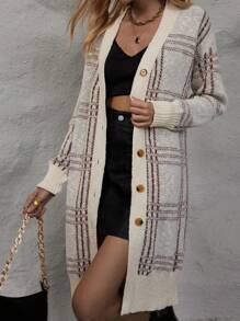 SHEIN LUNE Plaid Pattern Drop Shoulder Cardigan Fall Cloth For Women