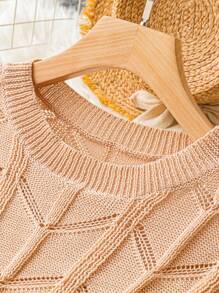 Calvaya Plus Solid Textured Knit Sweater Knit Pullover Fall Winter Outfit - Brown - View 3