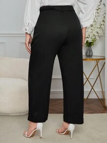 SHEIN Privé بنطلون تفاصيل خياطة جيب مائل مقاس كبير - الأسود - مشاهدة 2