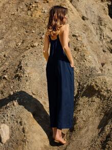 SHEIN LUNE 前口袋闊腿背帶褲不帶T恤 - 藏蓝色 - 查看 2