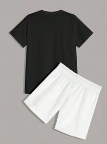 Manfinity LEGND 男士大码字母圖案T恤和短褲 - 彩色 - 查看 2