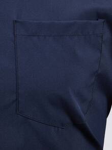 Men Contrast Trim Button Up Shirt - Navy Blue - View 6