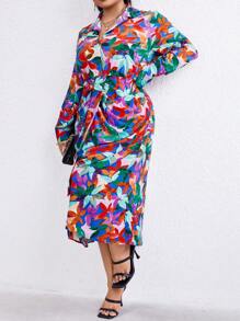 Maweii Talla grande Vestido camisero con estampado - Rojo y blanco - Ver 5