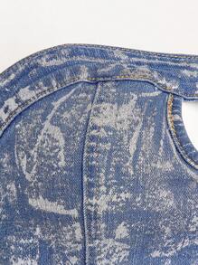 SHEIN Unity Cut Out Tube Metallic Denim Crop Top - Medium Wash - View 7