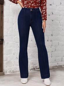 SHEIN LUNE Cao eo Quần ống loe - Màu xanh lam - Xem 3