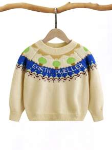 Young Boy Letter Pattern Raglan Sleeve Sweater