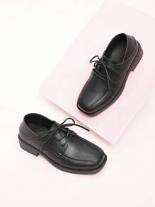 Boys' Fashionable Square-toe Vintage British Style School Pu Leather Shoes