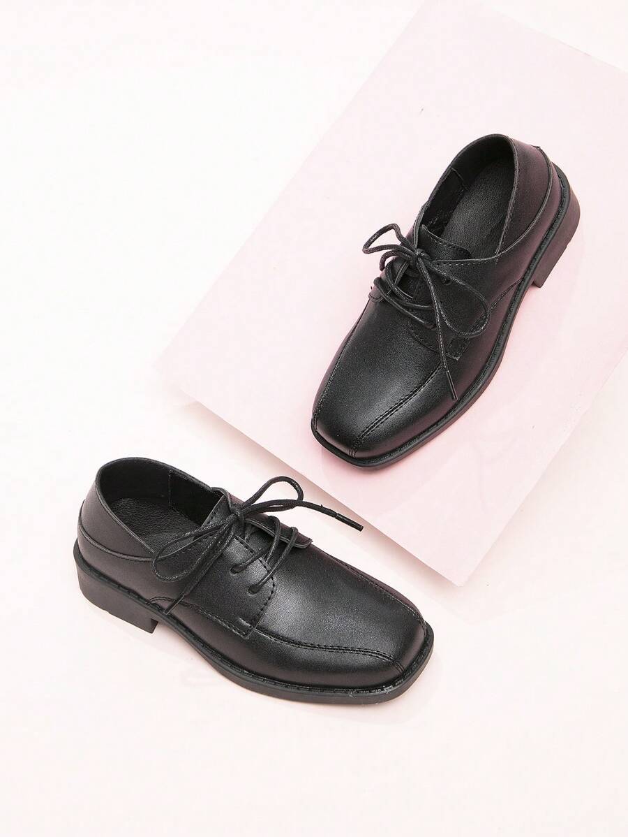 Boys' Fashionable Square-toe Vintage British Style School Pu Leather Shoes