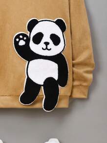 SHEIN Tween Boy Panda Patched Drop Shoulder Hoodie - Khaki - View 4