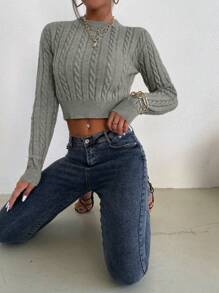 Chiquease Áo len dệt kim ngắn tay dáng suông, thích hợp cho mùa thu đông. - Xám - Xem 5