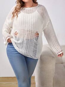 SHEIN EZwear Talla grande Jersey de hombros caídos desgarro sin top de tirantes - Blanco - Ver 6