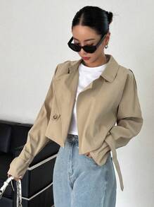 DAZY 插肩袖结袖口风衣女式夹克，秋季女装 - 卡其色 - 查看 6