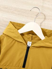 SHEIN Tween Boy Letter Graphic Half Zip Hooded Jacket,In Fall/Winter - Yellow - View 3