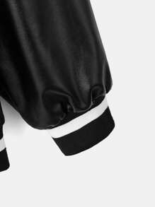 SHEIN EZwear Thư được vá Sọc trang trí Thả vai Áo khoác Đại học - màu đen - Xem 3