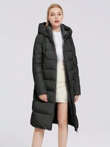 MIEGOFCE Zip Up Drawstring Hooded Padded Coat - Black - View 6