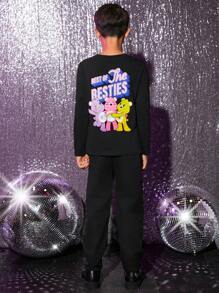 SHEIN X Care Bears 男大童標語和卡通圖案T恤