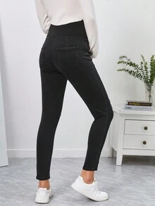 SHEIN Quần jean skinny rách sờn dành cho bà bầu - màu đen - Xem 6