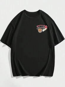 ROMWE MEN Street Life Men Slogan Basketball Graphic Tee, School - Black - View 2