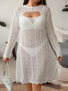 Flirla Plus Cut Out Scallop Trim Sweater Dress Without Lingerie Set - White - View 7