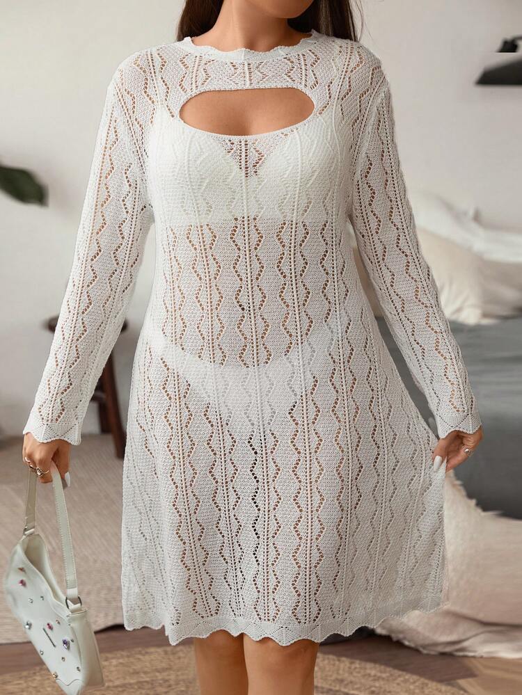 Plus Cut Out Scallop Trim Sweater Dress Without Lingerie Set