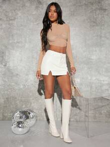 SHUZIA Botas con cremallera lateral y tacón grueso minimalista para mujer - Regalos de Año Nuevo, Día de San Valentín, Zapatos de verano - Beis - Ver 5