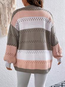 Calvaya Plus Color Block Drop Shoulder Pointelle Knit Duster Cardigan