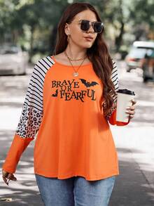 SHEIN LUNE Hơn Đồ họa sọc & khẩu hiệu Tay Raglan Áo thun - Nhiều màu - Xem 5