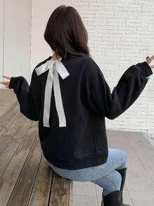 DAZY Tie Back Drop Shoulder Sweatshirt - Black - View 1