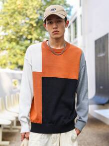 Manfinity Hypemode Hombres Suéter con hombros caídos y bloques de color - Multicolor - Ver 4