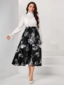 SHEIN Clasi 印花彈性腰帶半身裙 - 黑色 - 查看 6