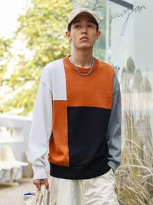 Manfinity Hypemode Hombres Suéter con hombros caídos y bloques de color - Multicolor - Ver 3