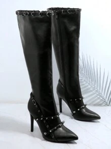 SHUZIA Dát Đầy Da thuần chay Giày cao gót Giày ống - màu đen - Xem 2