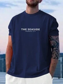 Manfinity LEGND Men Plus Size Loose Fit Slogan Graphic Drop Shoulder T-Shirt - Navy Blue - View 2